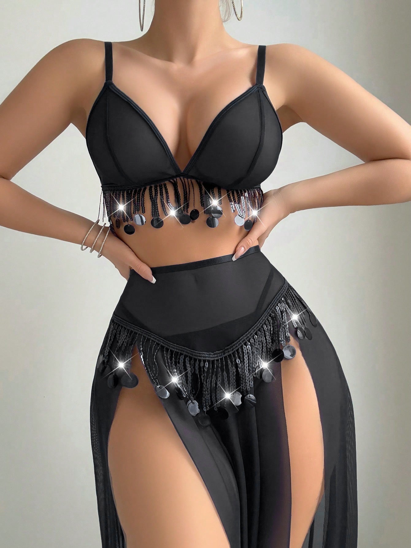 High Waist Slit Long Skirt Lingerie Set Exotic Perspective Mesh Set Sexy Lingerie