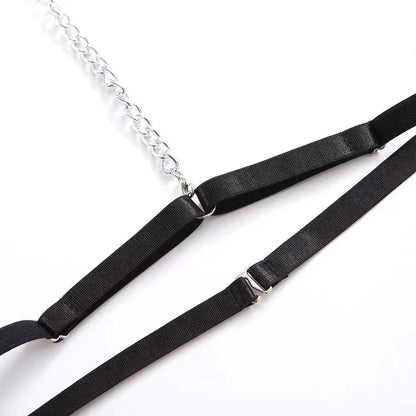 Punk-Style Metal Chain Embroidered Three-Piece Seductive Lingerie Set