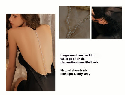 Sexy Superior Quality Silk Satin Lace Pearl Chain Lingerie Femme Add Chest Cushion