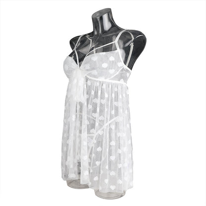 Sexy Open Bust Heart Mesh Irregular Hem Backless Valentine's Day Halter Set