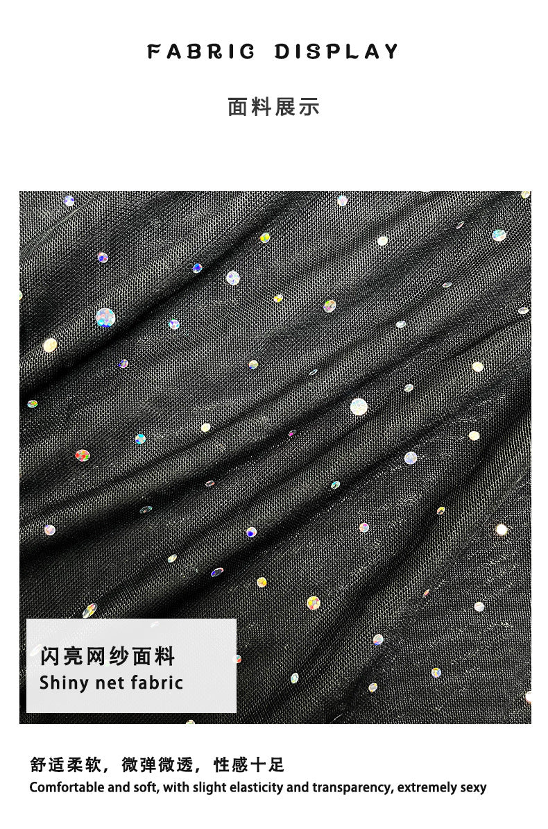 One-Shoulder Embroidery Mesh Seductive Nightgown Irregular See-Through Breathable Medium Control Sexy