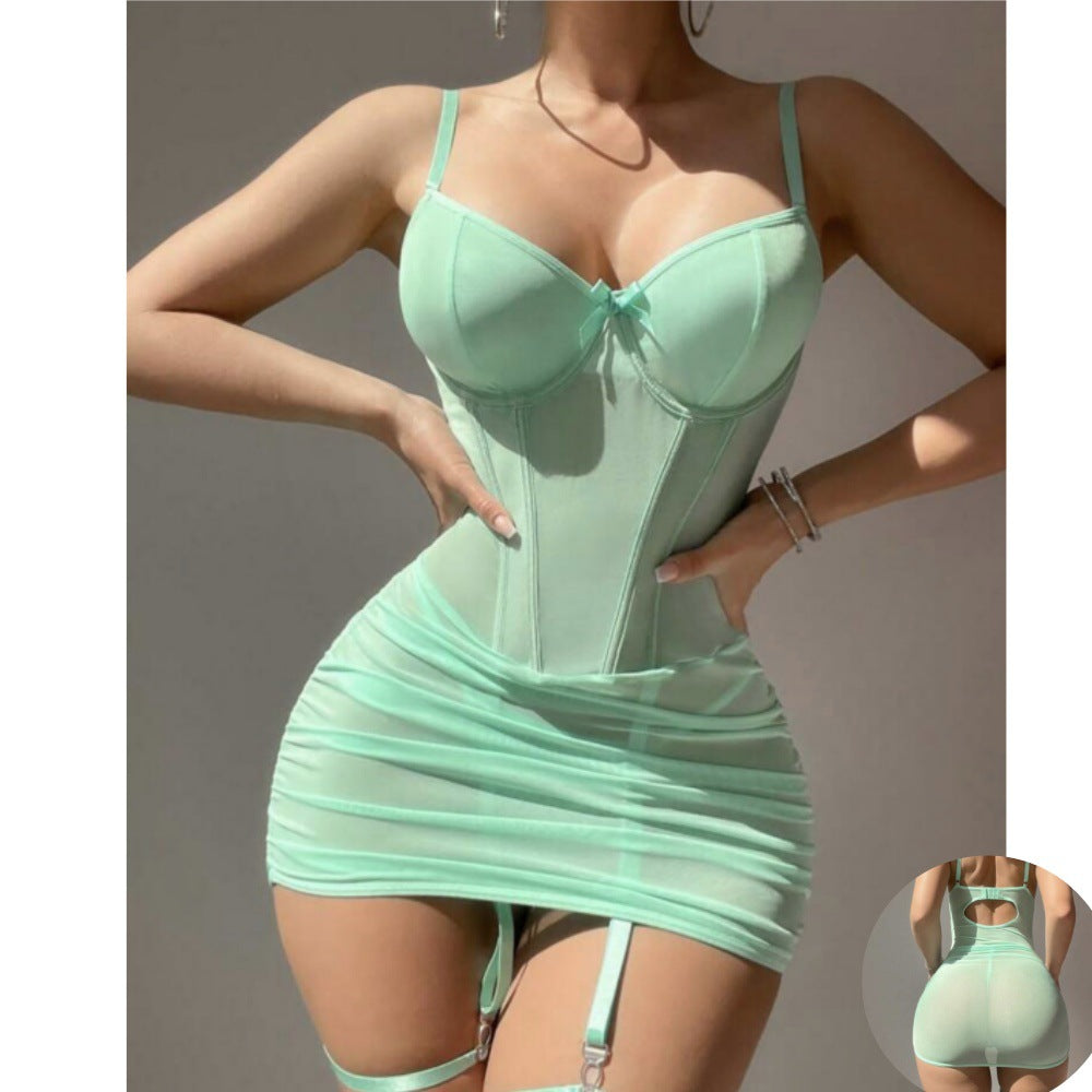 Contrast Lace Bustier Cami Bodycon  & Removable Garter Belt