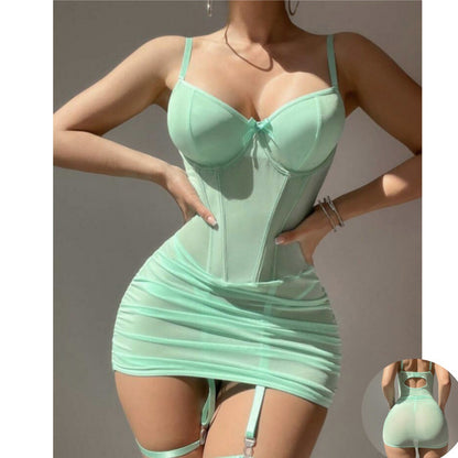 Contrast Lace Bustier Cami Bodycon  & Removable Garter Belt
