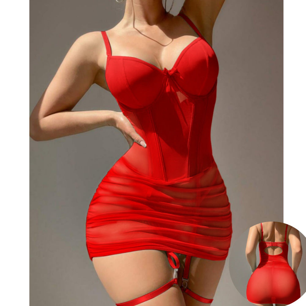 Contrast Lace Bustier Cami Bodycon  & Removable Garter Belt