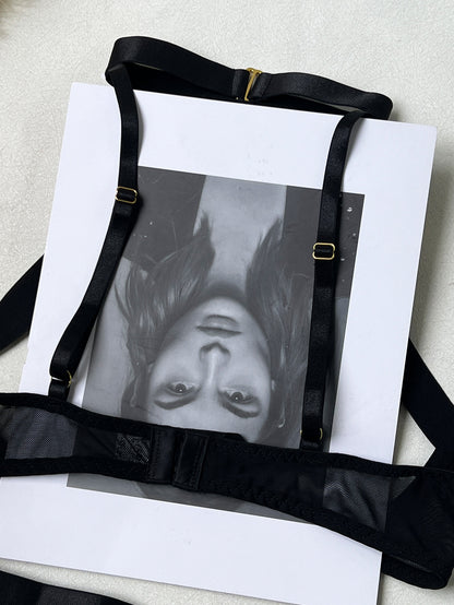 Ellolace Erotic Lingerie Sexy Women Seductive Bandage Halter Hollow Bra Thong 2PC Set Sissy Chain Decor Women's Clubwear