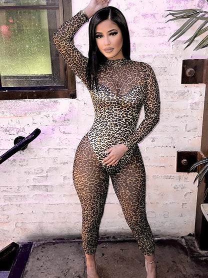 Leopard Mesh Jumpsuit جامب سوت شفافه  كامله