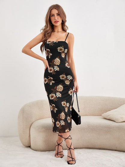 MOD Floral Print Lettuce Trim Cami Dress