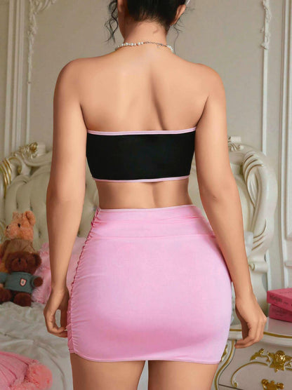 L'Amorae Contrast Trim And Bow Ties Corset