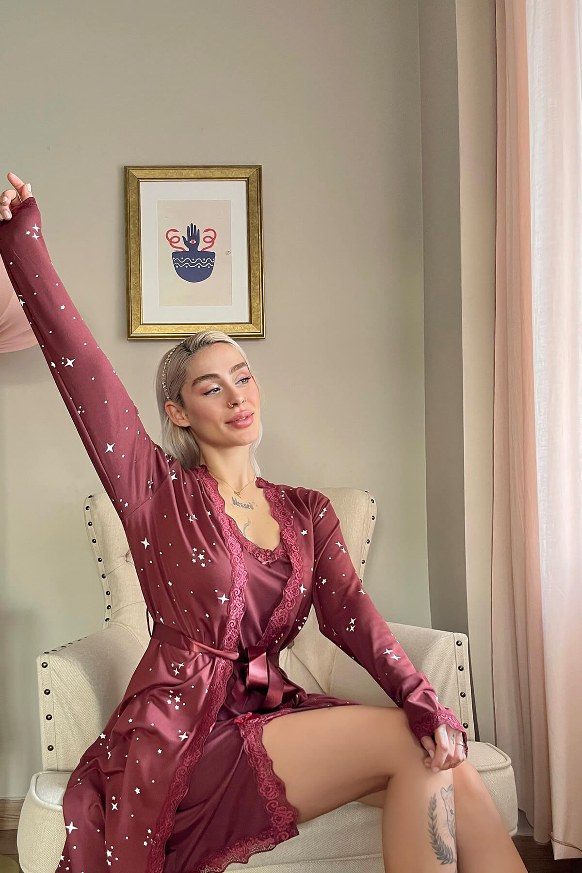 بيجامه قطعتين روب مع قميص خامة عالية الجودة