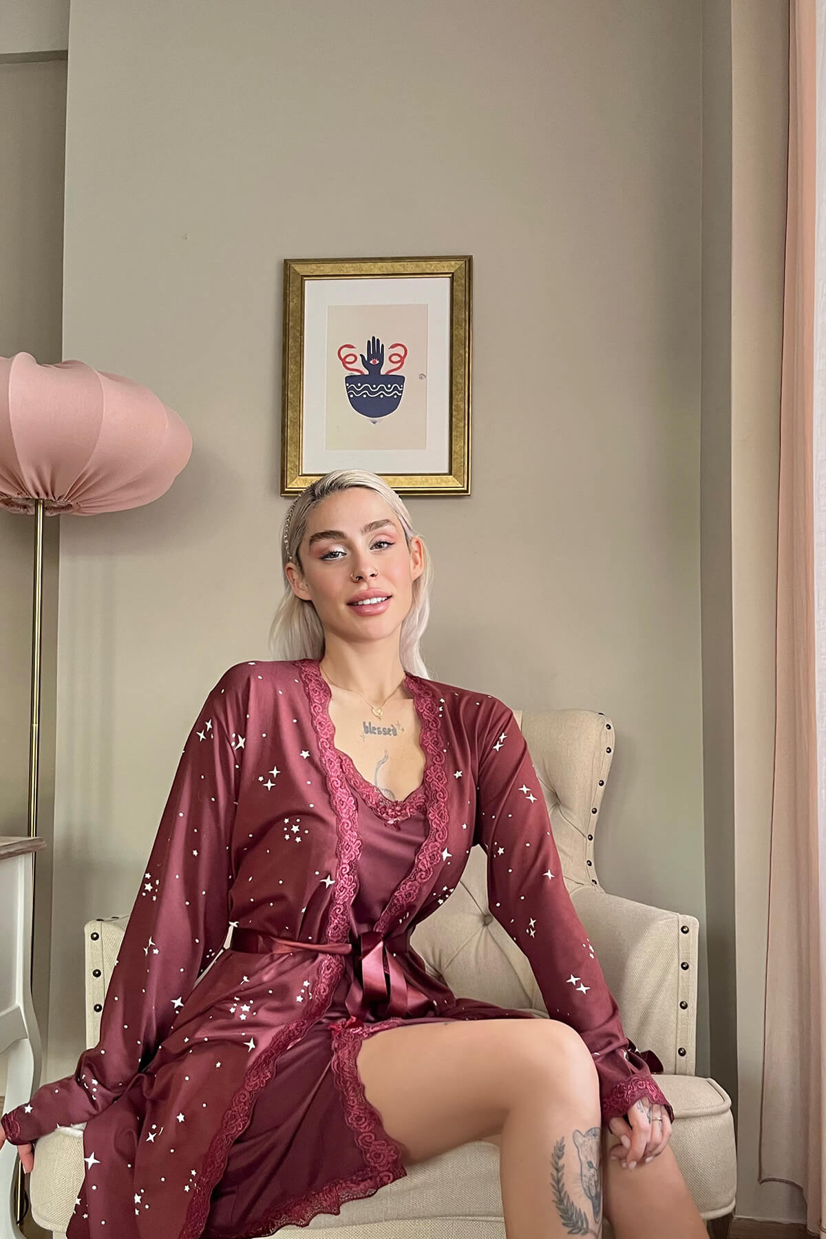 بيجامه قطعتين روب مع قميص خامة عالية الجودة