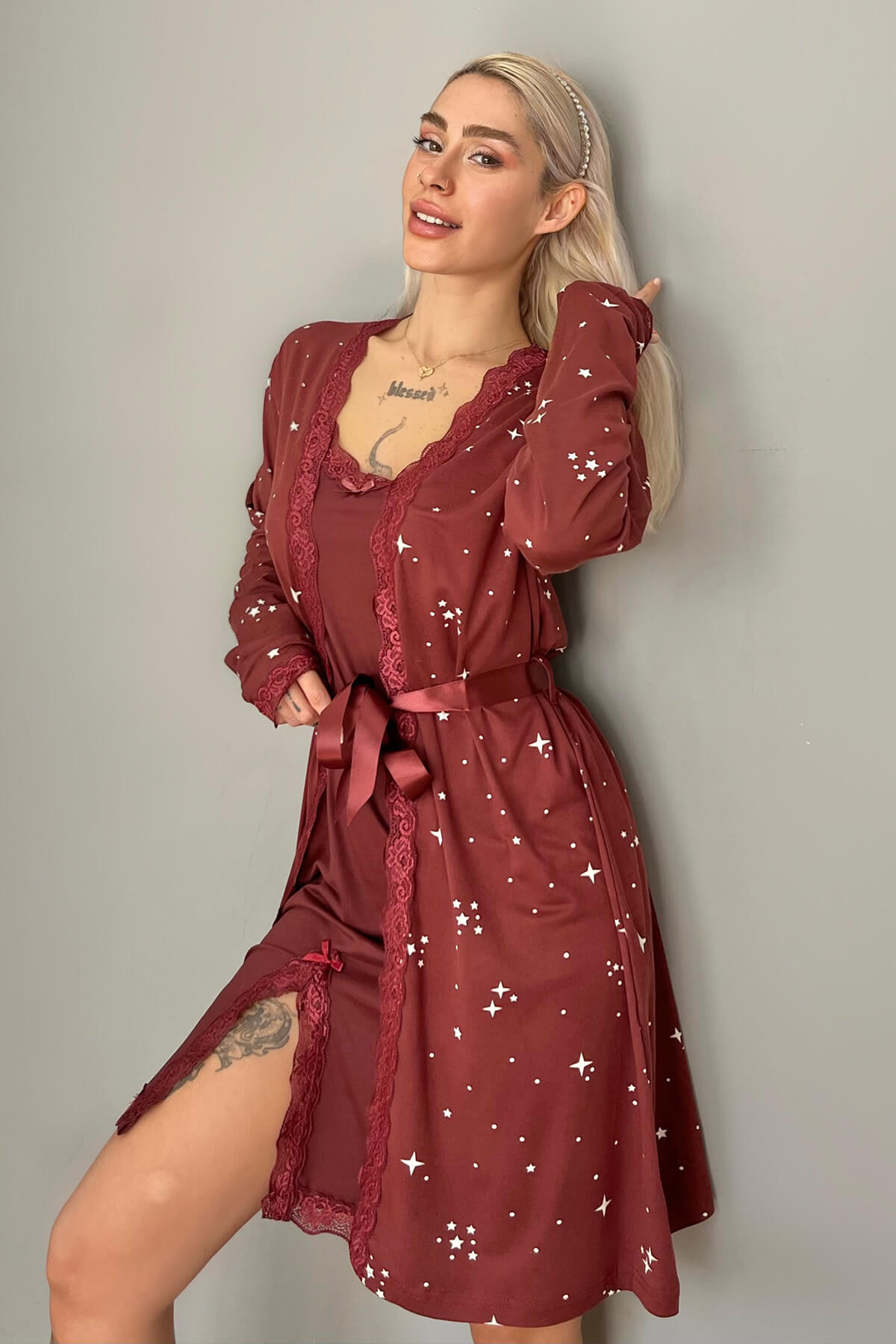 بيجامه قطعتين روب مع قميص خامة عالية الجودة