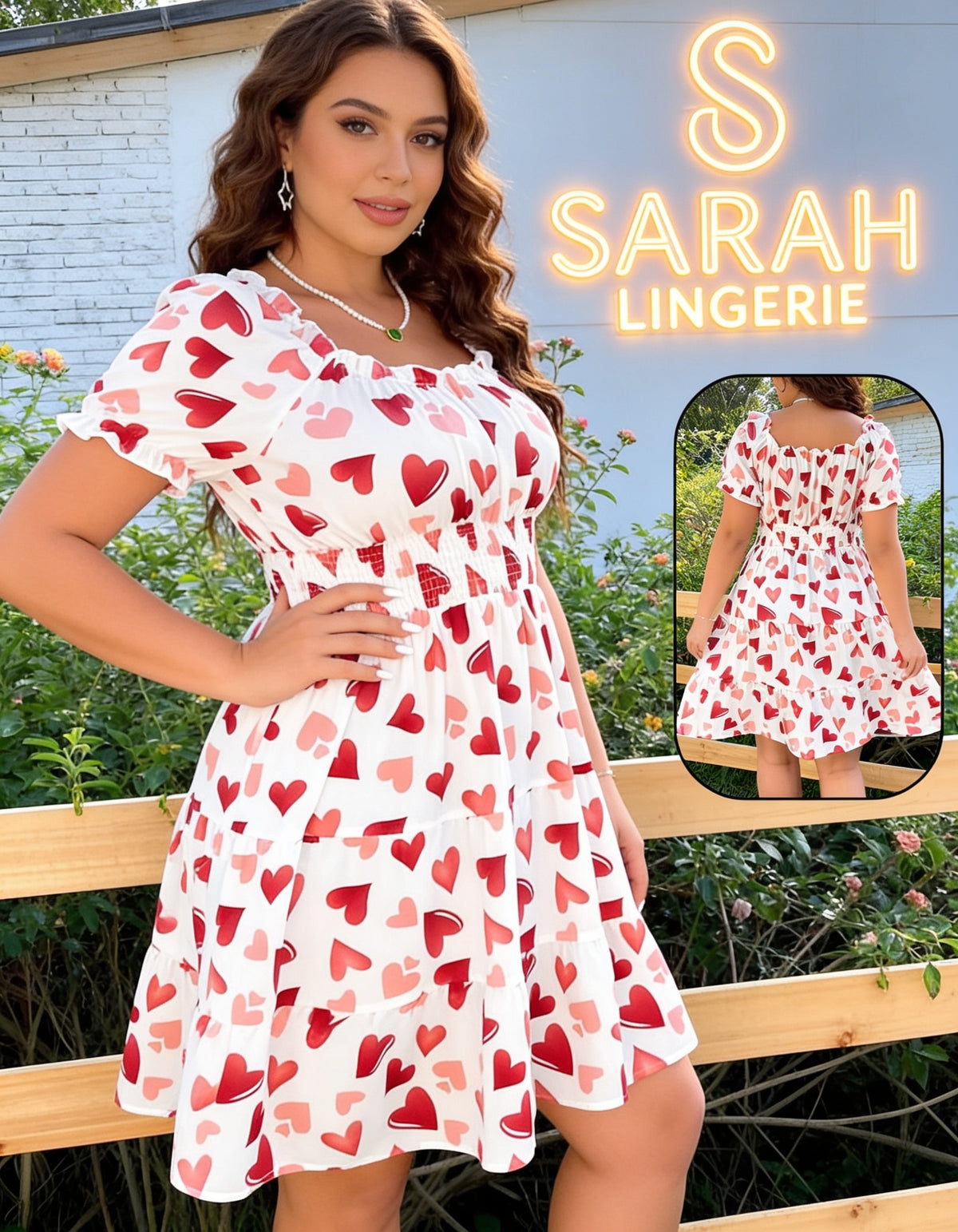 Curve Heart Print A-Line Dress