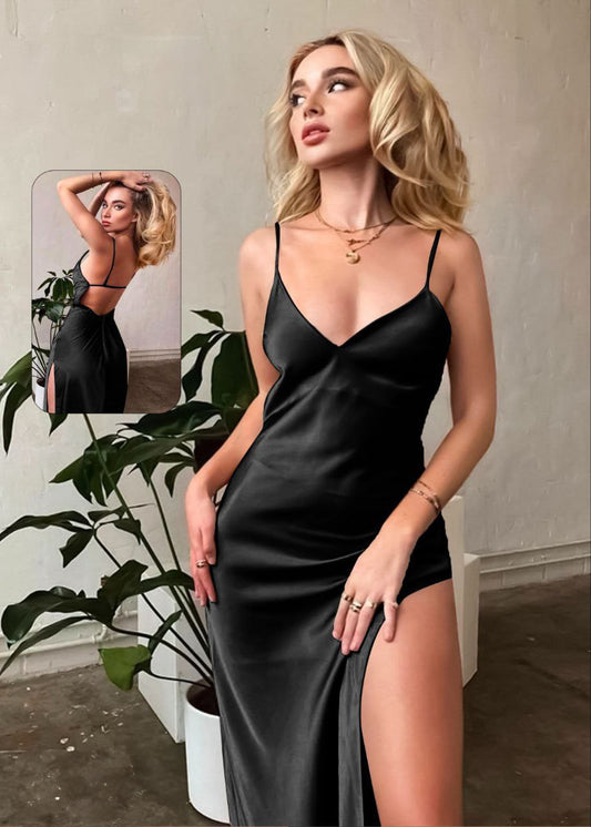 Classic Sexy Criss Cross Tie Back Satin Cami Dress فستان حرير مستورد كلاسيك