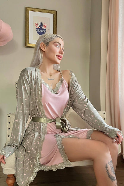 بيجامة قطن عالي الجودة قطعتين روب مع قمبص