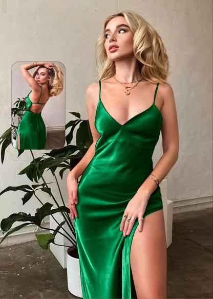 Classic Sexy Criss Cross Tie Back Satin Cami Dress فستان حرير مستورد كلاسيك