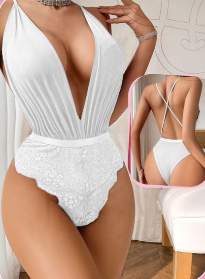 Seduluxe Contrast Lace Mesh Sexy Women Bodysuit Lingerie
