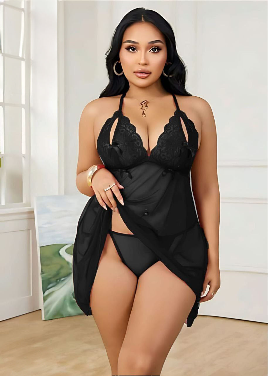 Lace & Mesh Slip Dress, Sexy Lingerie Set فميص تول مفتوح من الظهر