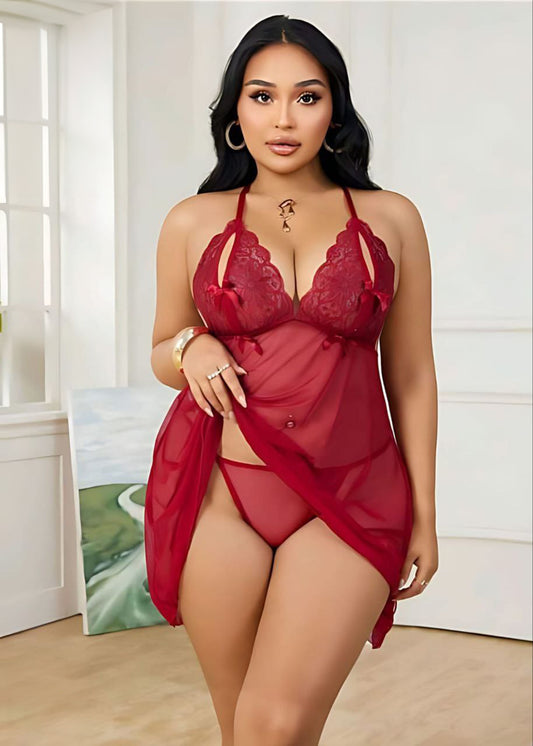 Lace & Mesh Slip Dress, Sexy Lingerie Set فميص تول مفتوح من الظهر