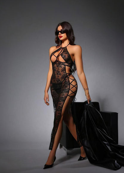 Cross Strap Heart Hollow-Out Long Nightdress For Women