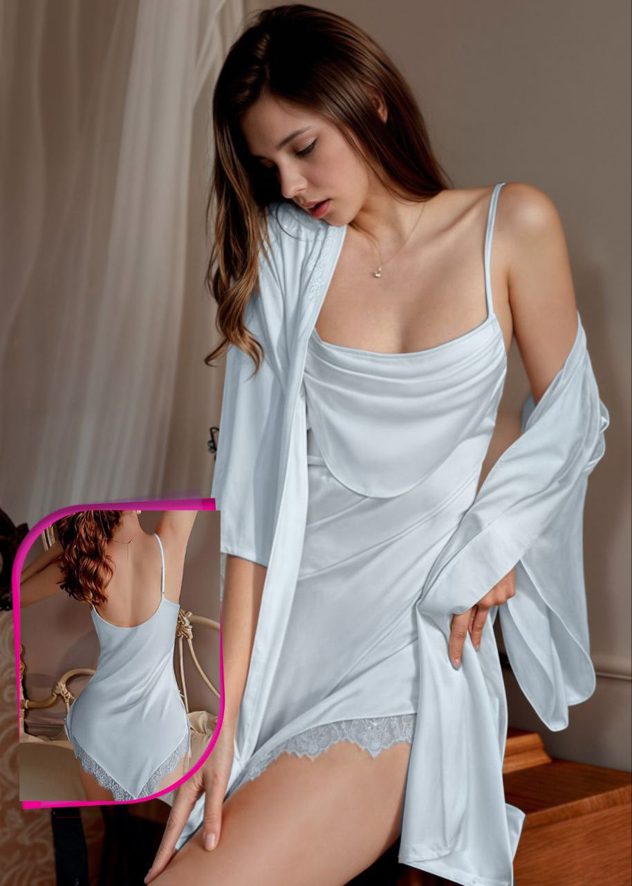 ساتان مستورد قطعتين روب مع قميص