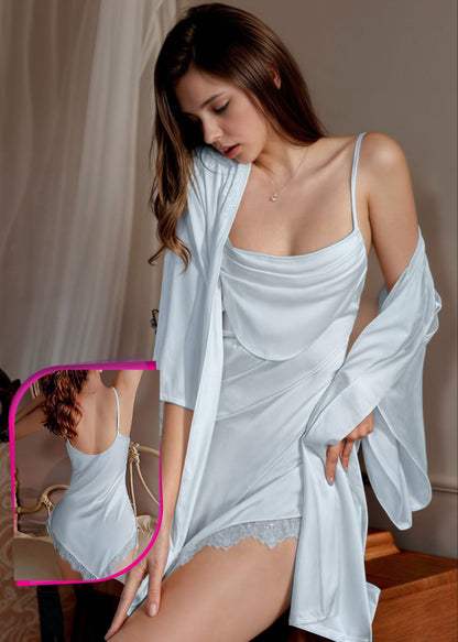 ساتان مستورد قطعتين روب مع قميص