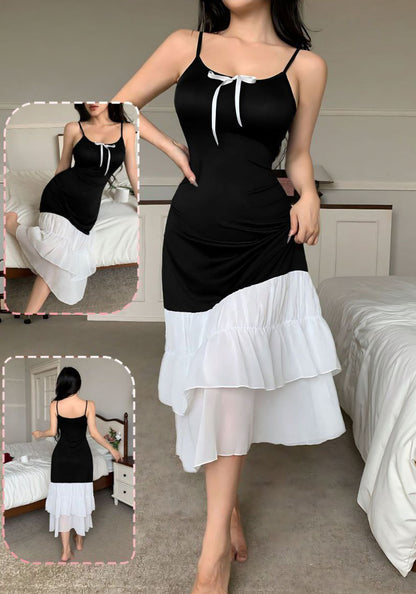 Mini Knitted Loungewear Dress With Chic White Contrast Ruffles