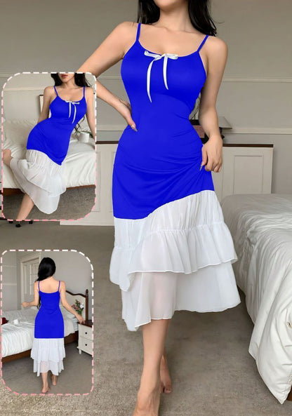 Mini Knitted Loungewear Dress With Chic White Contrast Ruffles