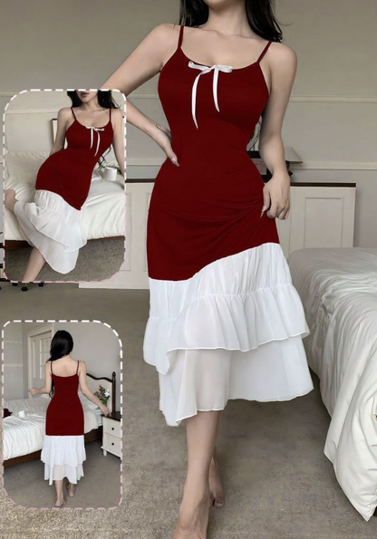 Mini Knitted Loungewear Dress With Chic White Contrast Ruffles