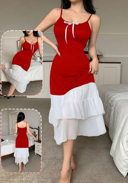 Mini Knitted Loungewear Dress With Chic White Contrast Ruffles