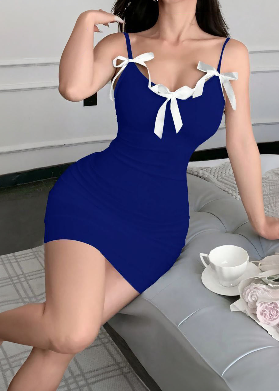 Sexy Contrast Trim & Bow Decor Spaghetti Strap Mini Nightgown For Women