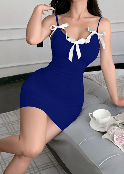 Sexy Contrast Trim & Bow Decor Spaghetti Strap Mini Nightgown For Women