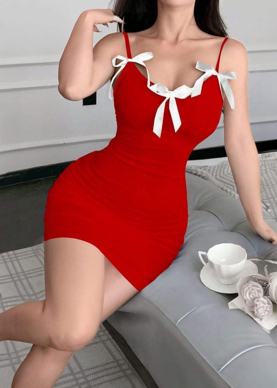 Sexy Contrast Trim & Bow Decor Spaghetti Strap Mini Nightgown For Women