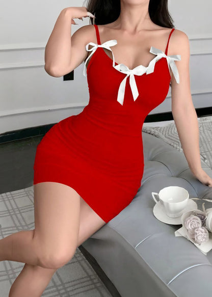 Sexy Contrast Trim & Bow Decor Spaghetti Strap Mini Nightgown For Women
