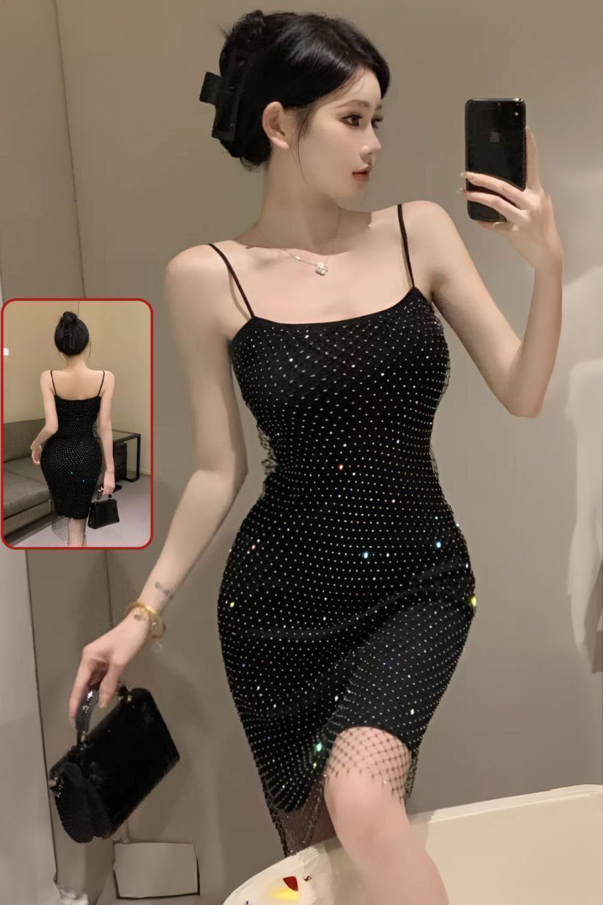 Women's Rhinestone Mesh Bodycon Mini Dress