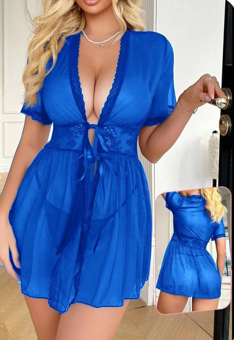 Lace Babydoll Chemise Negligees Sexy Exotic شيفون شفاف قطعتين