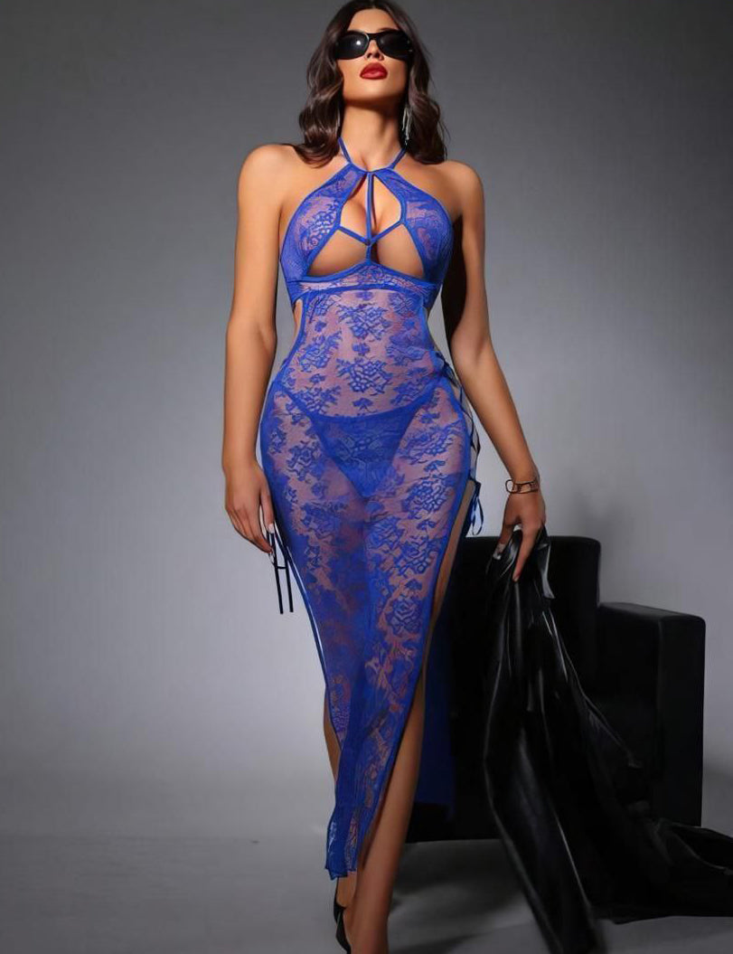 Cross Strap Heart Hollow-Out Long Nightdress For Women