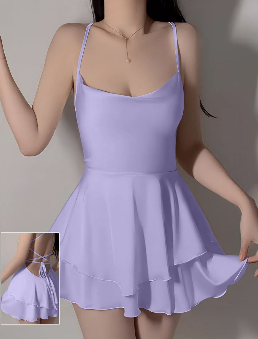 Sexy Satin Backless Tie-Up Elegant Pleated Dress
