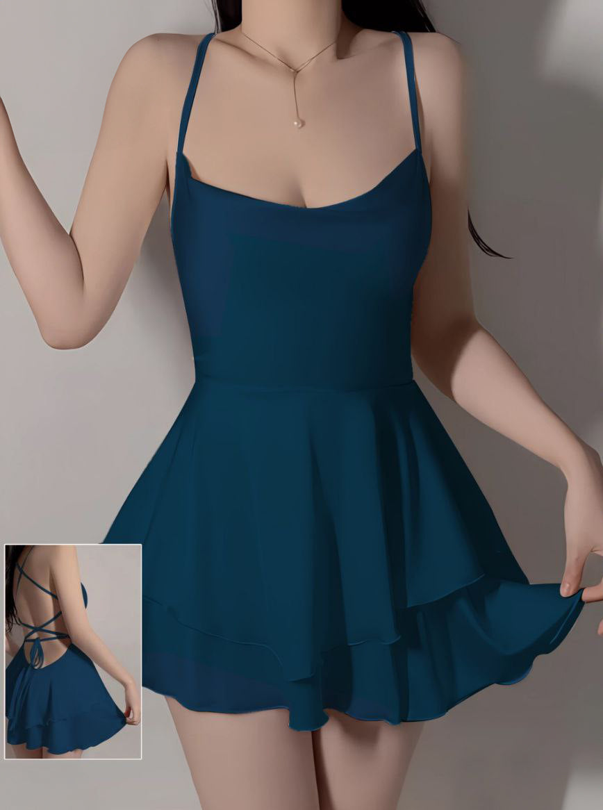Satin Tie-Back Pleated Dress