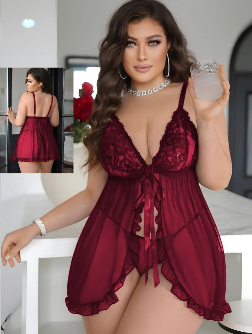 Mesh Sheer Babydoll With Lace Detail For Classic Look Babydoll curve