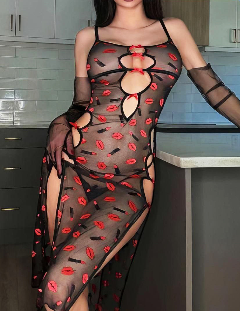 Lip Print Tulle Dress