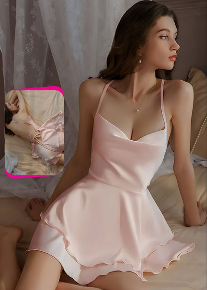 قميص ساتان مستورد خامة ناعمه اربطه من الظهر sexy Backless Sweet Ice Silk Halter Nightdress