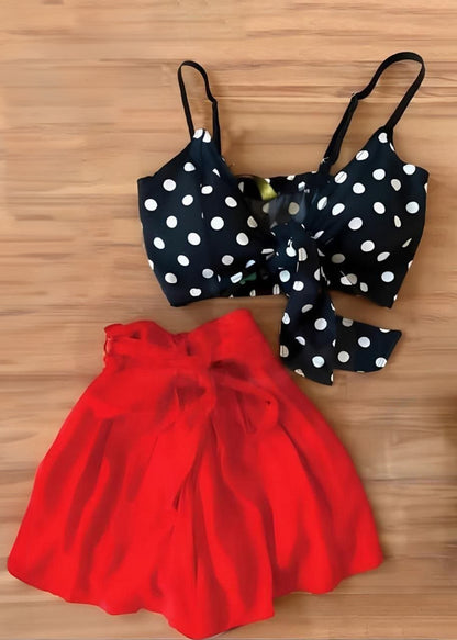 Women's Polka Dot Halter Backless Sexy Trim Cami Top & Shorts PJ Set