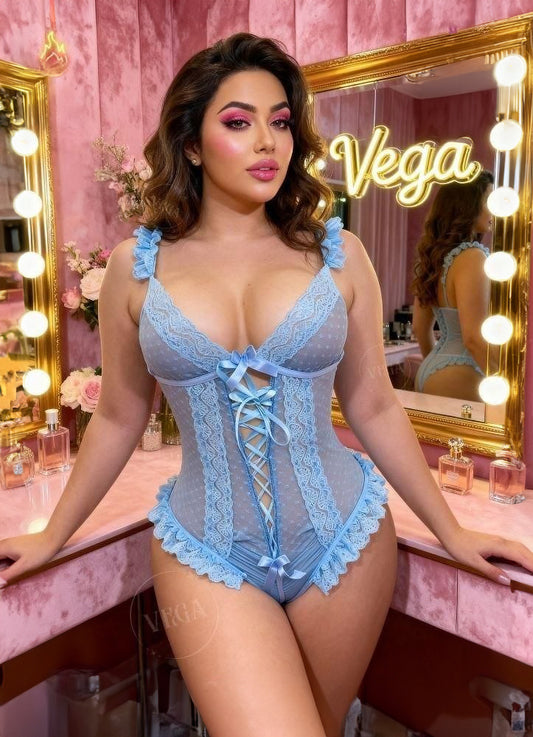 Sexy Lace Deep V-Neck Adjustable Strap Floral Print Crotchless Jumpsuit Lingerie