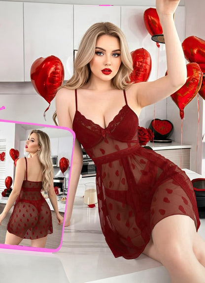 Sheer Mesh Mini Slip Dress With Spaghetti Straps For A Look نول نقشة قلوب