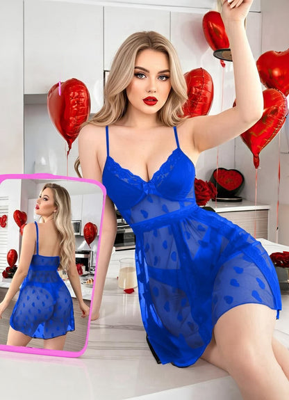 Sheer Mesh Mini Slip Dress With Spaghetti Straps For A Look نول نقشة قلوب