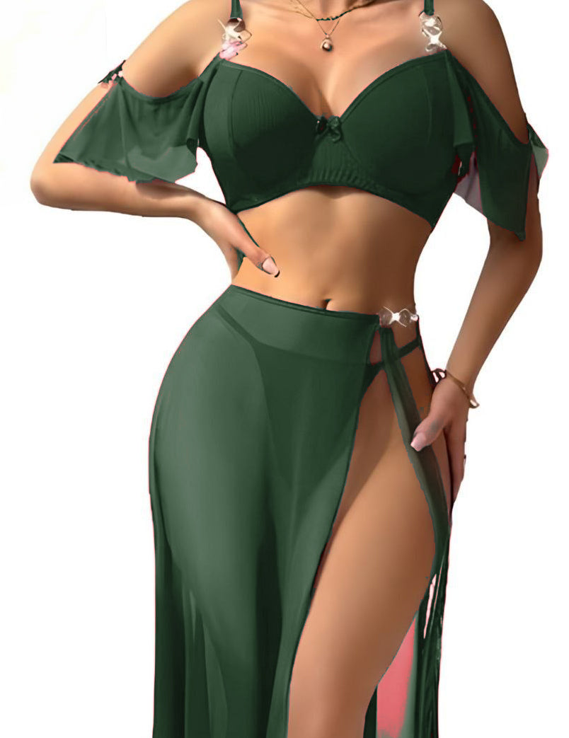 Luxury Sheer Mesh Long Dresses Lingerie Set توب مع سكيرت تول