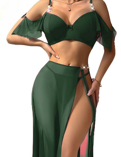 Luxury Sheer Mesh Long Dresses Lingerie Set توب مع سكيرت تول