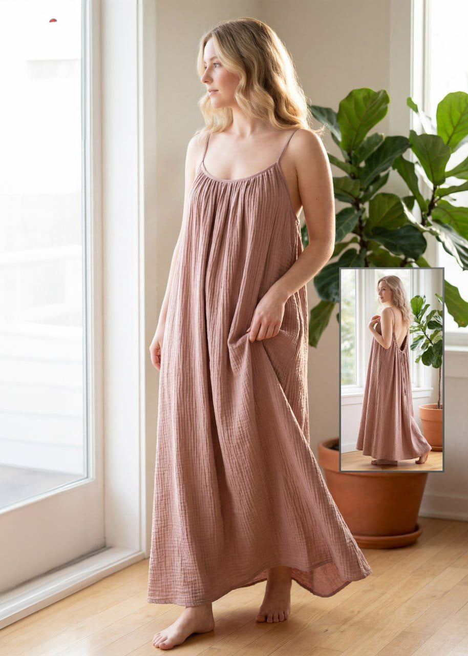 Tie-Back Maxi Lounge Dress