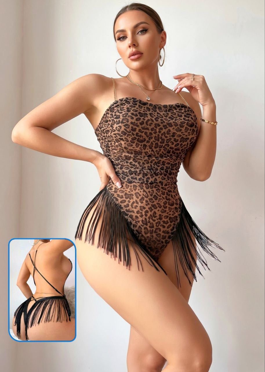 Style Party Leopard Print Sexy High Cut Adjustable Drawstring