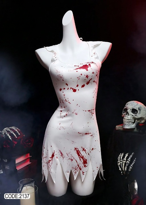 Fantasy Costume Women'  Halloween Blood Spatter Novelty Party Costume Accessory White Butcher Chef Horror Kitchen Cooking Clothing Fancy Dress